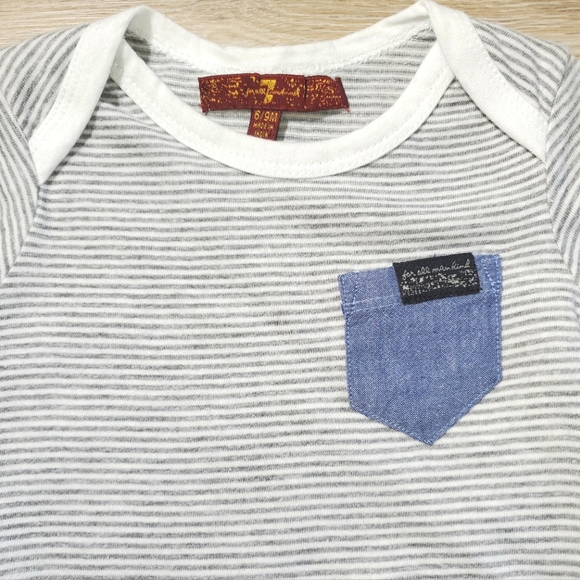 7 for All Mankind baby long sleeve pocket tee gray striped onesie Size 6/9M - Picture 9 of 9
